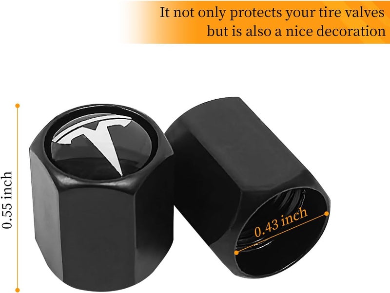 Eaglewireless 5 Pack Tire Valve Stem Caps Leakproof Aluminum Chrome Tire Valve Caps with Rubber O-Rings Compatible with for Tesla Model 3, S, X, Y (White Logo) - Image 4